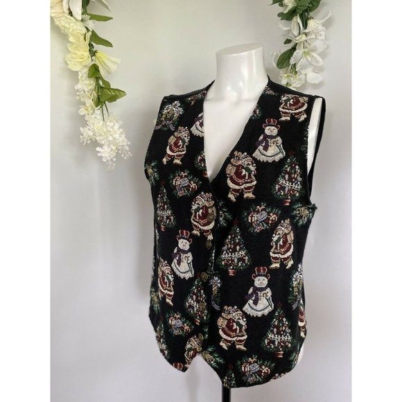 Vintage Christmas Santa Women's L Tapestry Vest Vintage Adjustable Bobbie Brooks - Picture 3 of 10